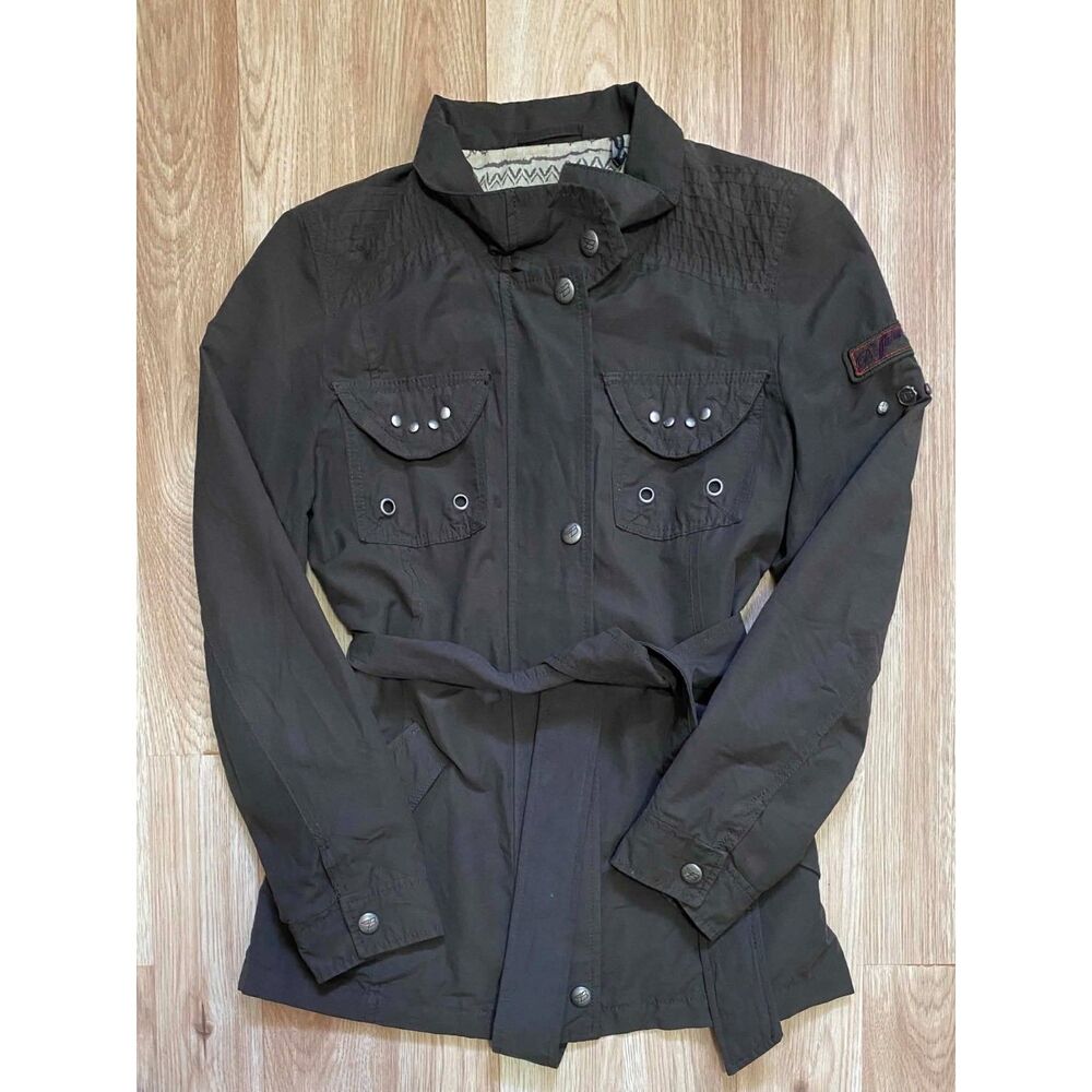 Buffalo David Bitton Green Utility Jacket Size Small Belted Military Style